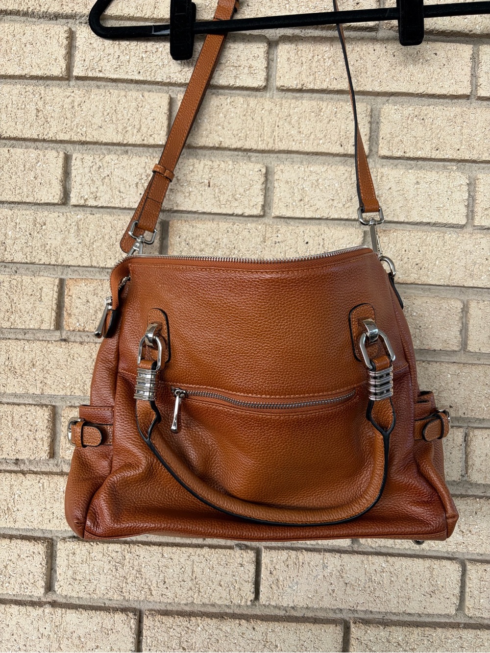 S-Zone Pebbled Brown Leather Satchel